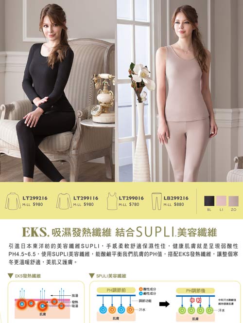 華歌爾 EKS SUPLI美容發熱衣M-LL高領長袖款(時尚黑)