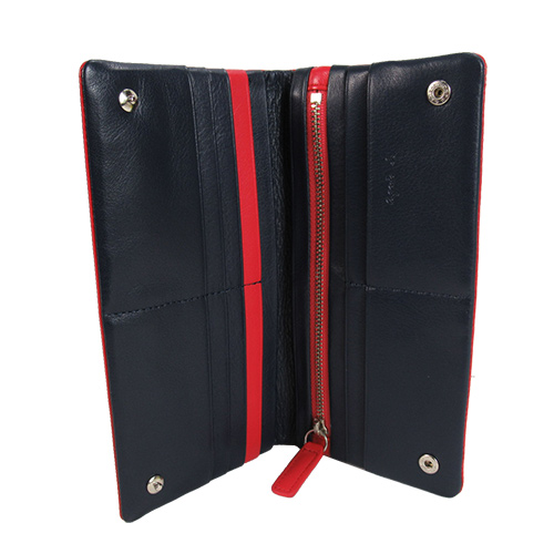 agnes b.金屬珠飾翻扣長夾-紅