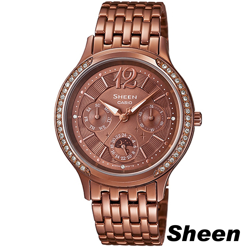 SHEEN 仿舊古銅金色時尚腕錶(SHE-3030BR-5A)-古銅金色/34mm