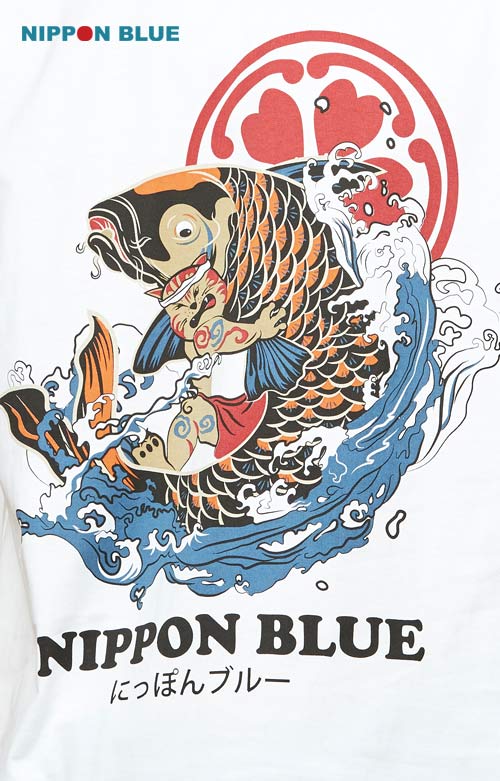 日本藍 BLUE WAY 浪裡漁人貓抱鯉魚浮世繪印花短TEE-本白