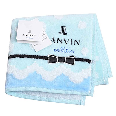 LANVIN en bleu 蝴蝶結品牌LOGO刺繡小方巾(淺藍系)