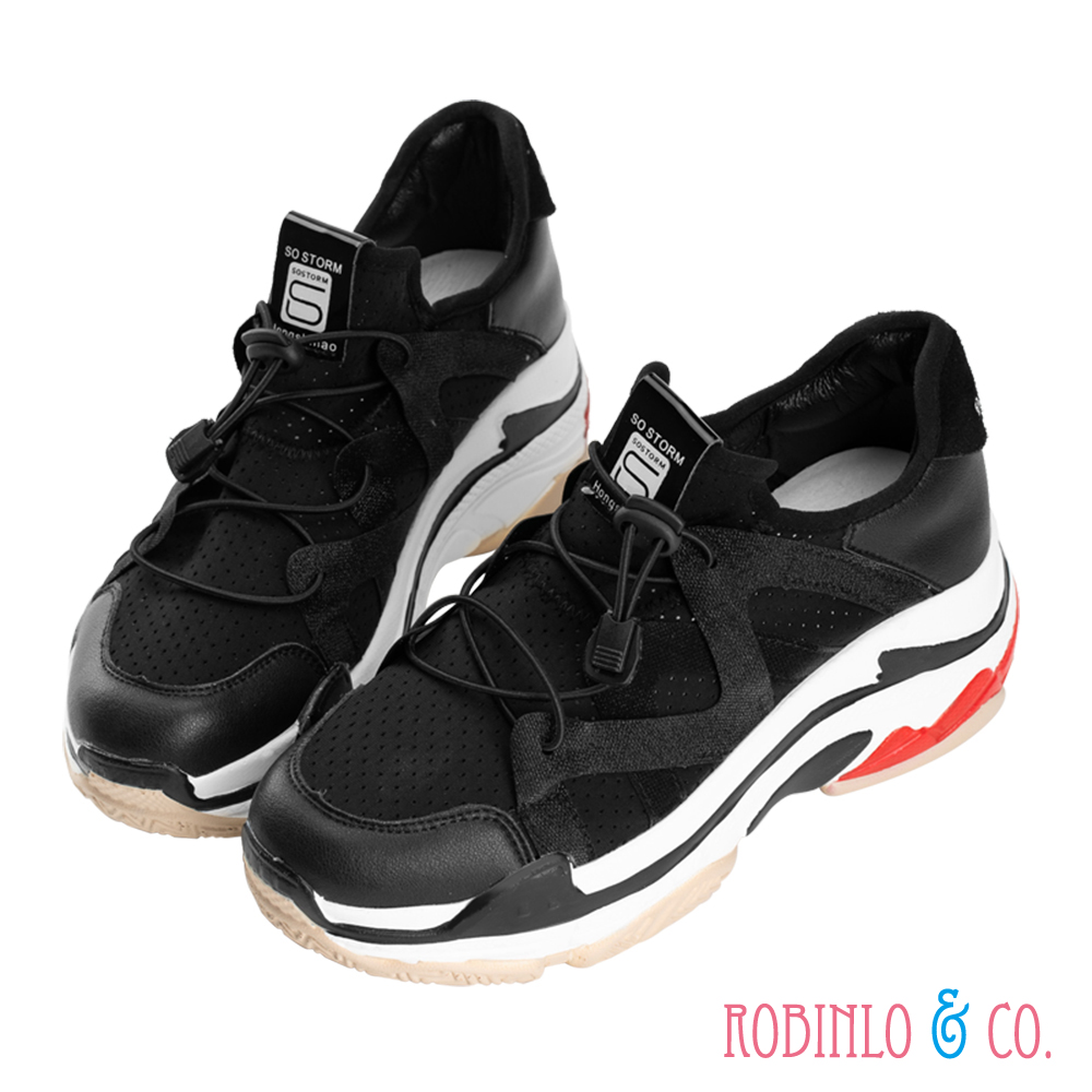 Robinlo & Co. 潮流指標異材質伸縮帶運動休閒鞋 黑色