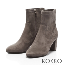 KOKKO- 時髦顯瘦彈力拉鍊粗跟襪靴-中性灰