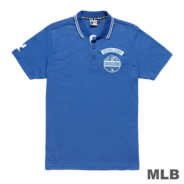 MLB-洛杉磯道奇隊LOGO印繡花POLO衫-藍 (男)