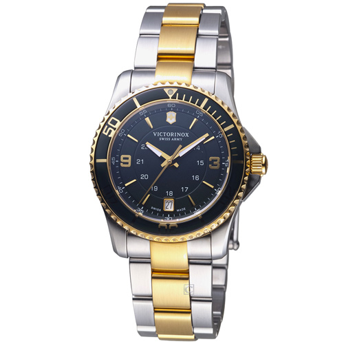 VICTORINOX 瑞士維氏Maverick GS系列潛水女腕錶-銀色X金色/34mm