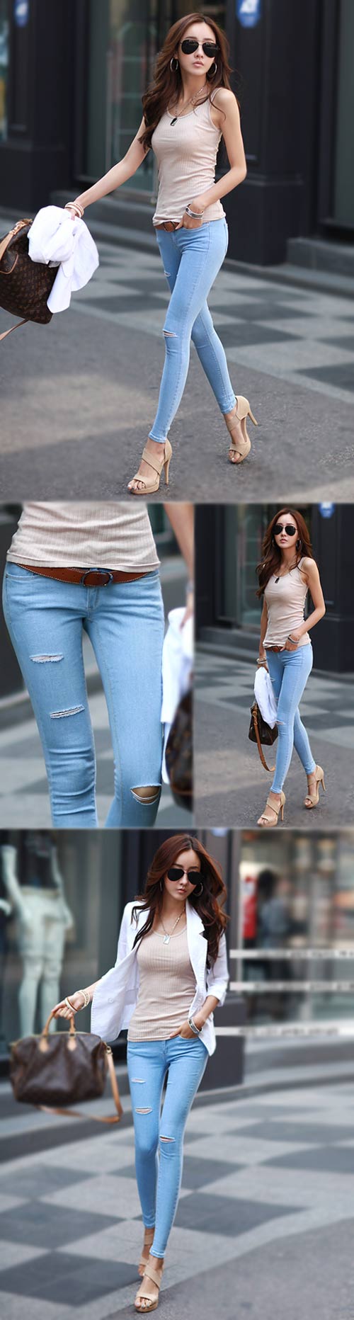 正韓 破損抓破美型極細煙管褲 (共二色)-N.C21