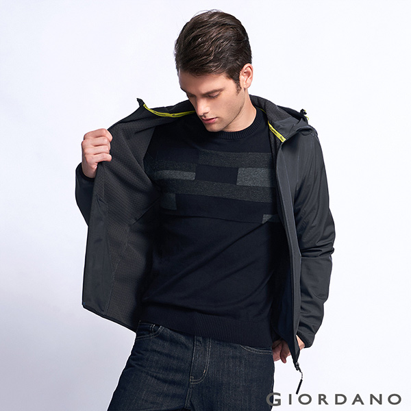 GIORDANO G-MOTION系列 防風保暖搖絨布連帽修身夾克 - 08 標誌灰