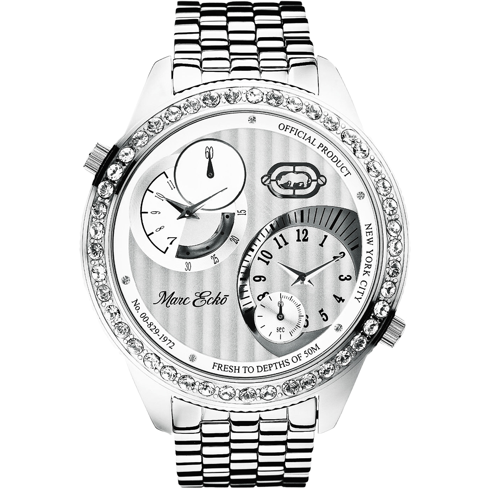 MARC ECKO 紐約風潮兩地時間晶鑽腕錶-銀/49mm