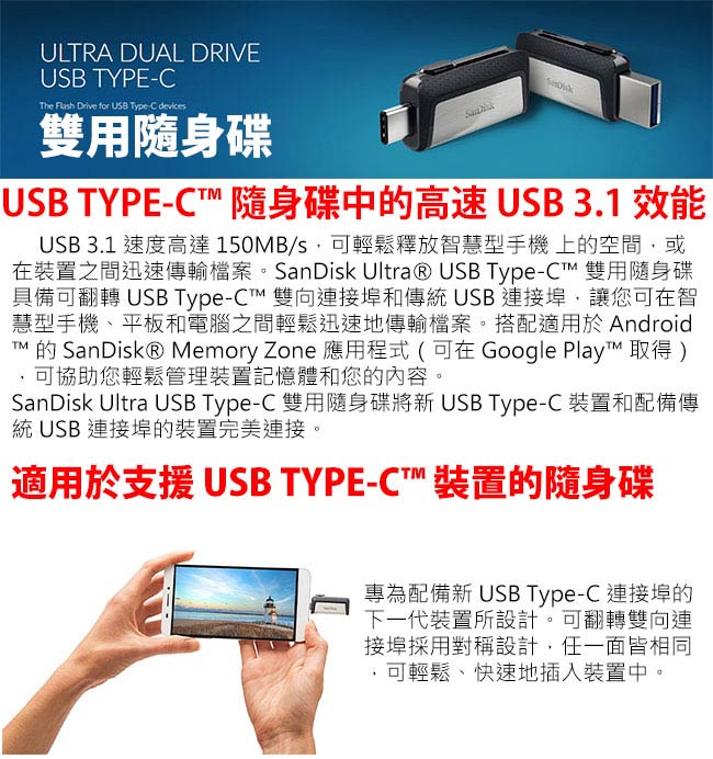 SanDisk 128G Ultra USB Type-C USB3.1 隨身碟