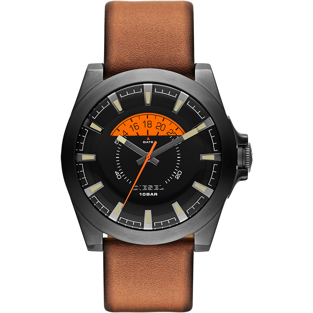 DIESEL Arges 重裝再現日期時尚腕錶-黑x咖啡/46mm