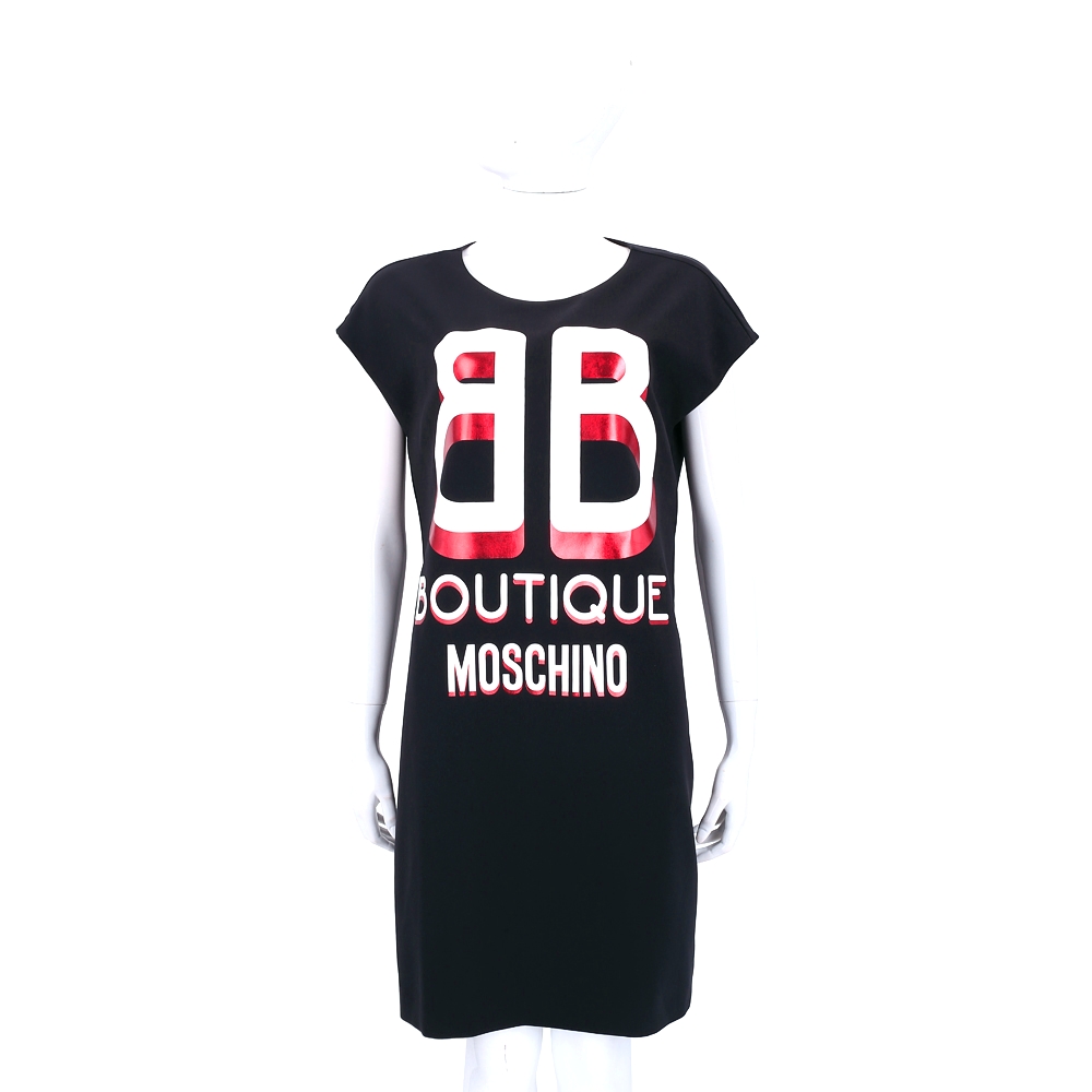 BOUTIQUE MOSCHINO 黑色字母短袖棉質洋裝