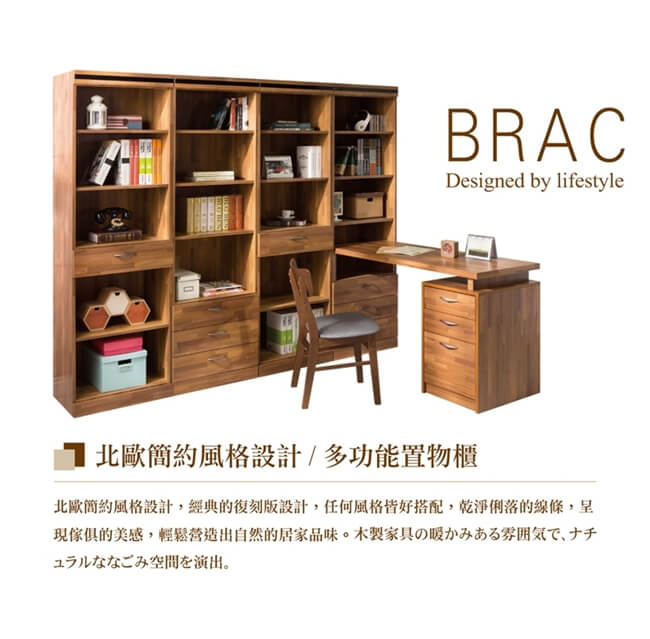 日本直人木業-BRAC層木二個3抽二個1抽書櫃加調整書桌(160x240x192cm)