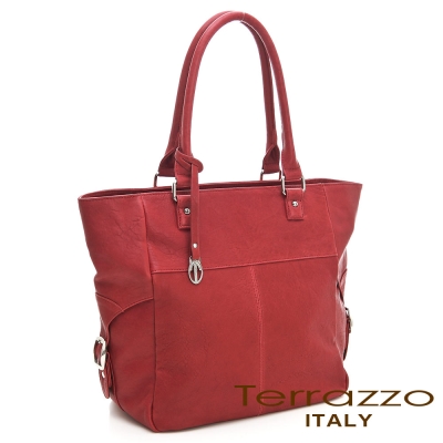 義大利Terrazzo-水洗羊皮簡約tote包-棗紅色23I4479A