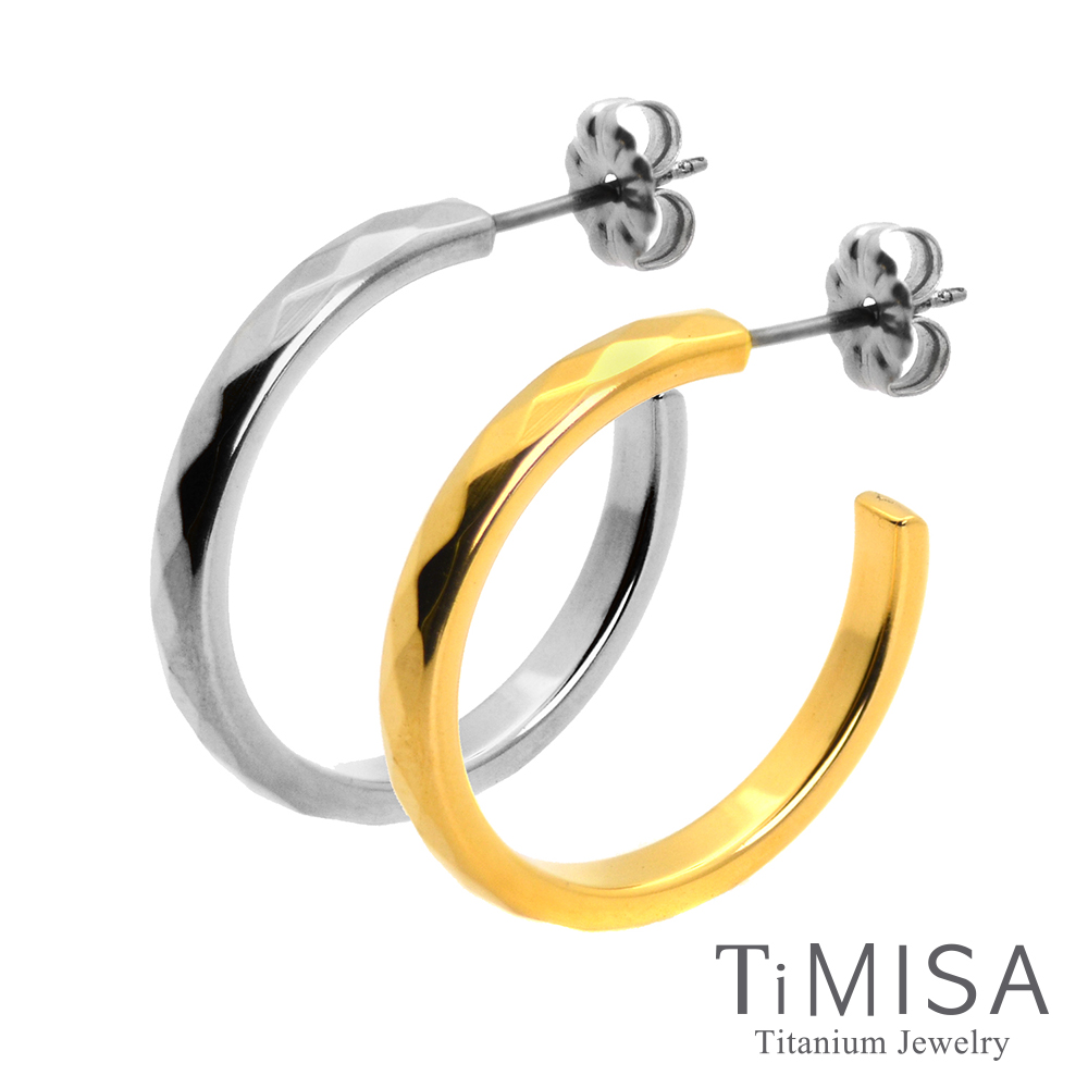 TiMISA 格緻真愛-細版(雙色)純鈦耳環一對