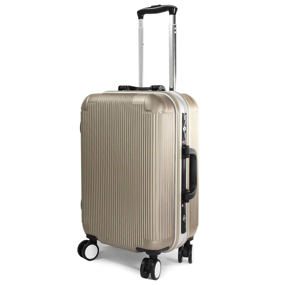 【WALLABY】20吋直條紋ABS鋁框行李箱/卡其金(HTX-1503-20V)