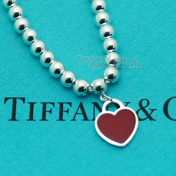 Tiffany&Co. 迷你紅色愛心純銀串珠手鍊