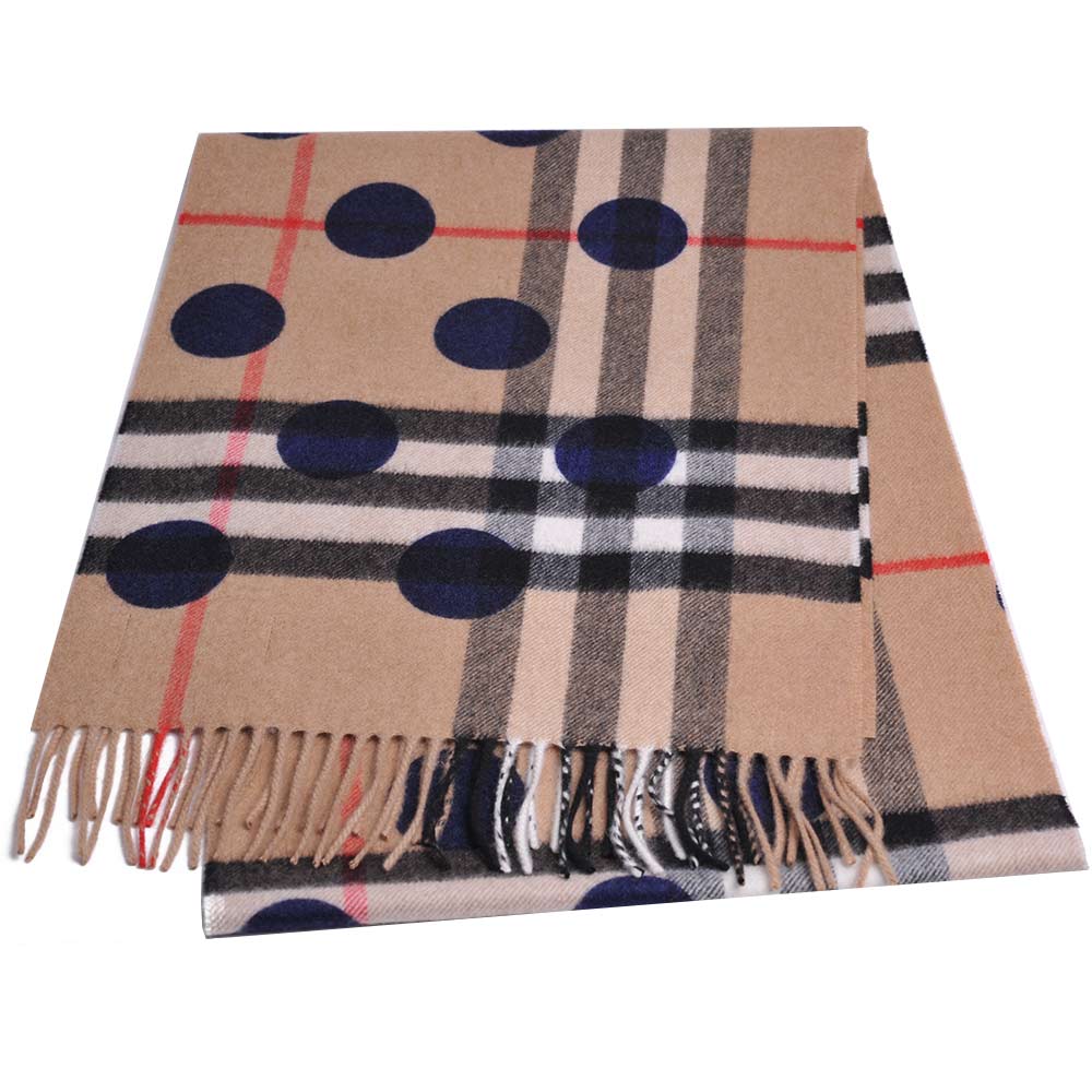 BURBERRY 經典大格紋圓型印花喀什米爾羊毛圍巾( 駝色/168x30)