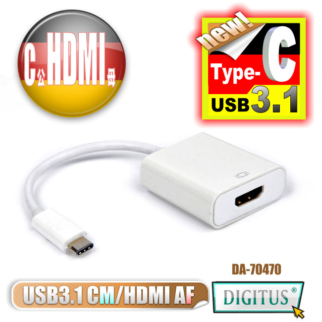 曜兆DIGITUS USB 3.1 Type-C 轉 HDMI A 轉接線(公對母)