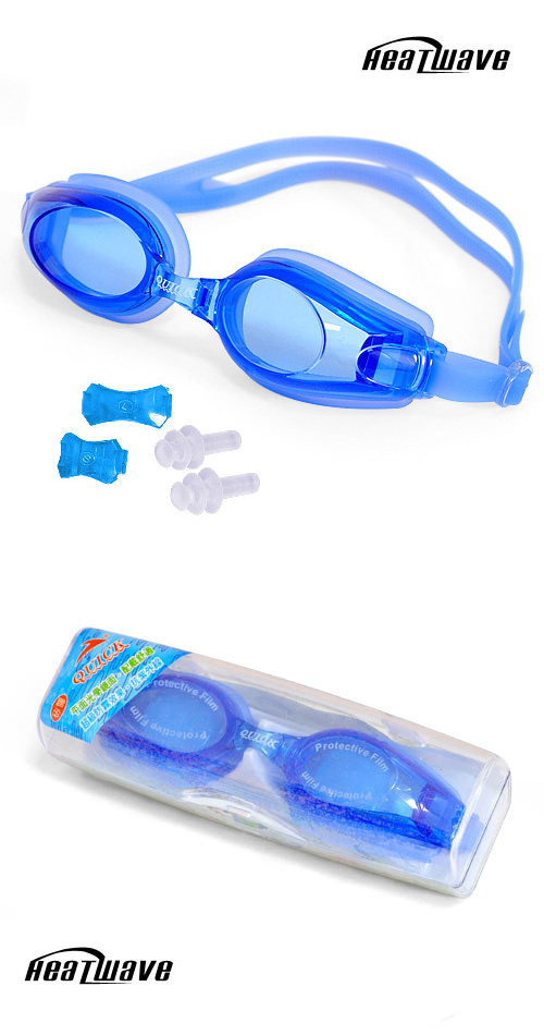 熱浪度數泳鏡-QUICK純矽膠防霧近視泳鏡(藍色350-600度)