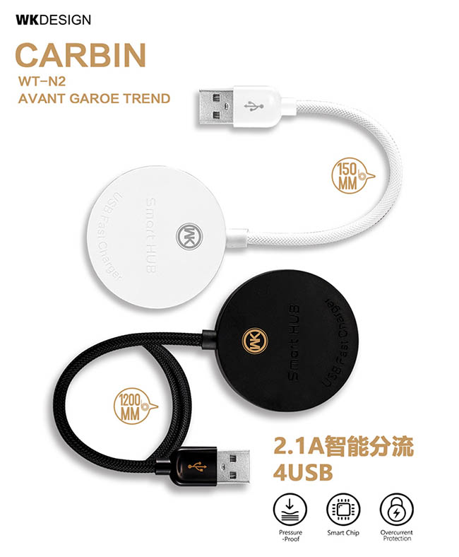 WK香港潮牌 15cm 卡繽系列 USB 1 to 4 HUB集線器/WT N2-15