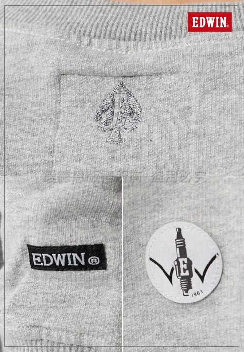 EDWIN 斜紋繡花LOGO長袖T恤-男-灰色