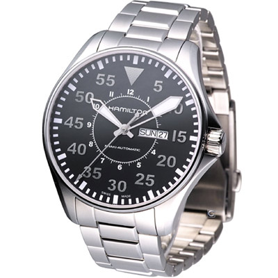HAMILTON Khaki 航空飛行自動機械腕錶-黑/46mm