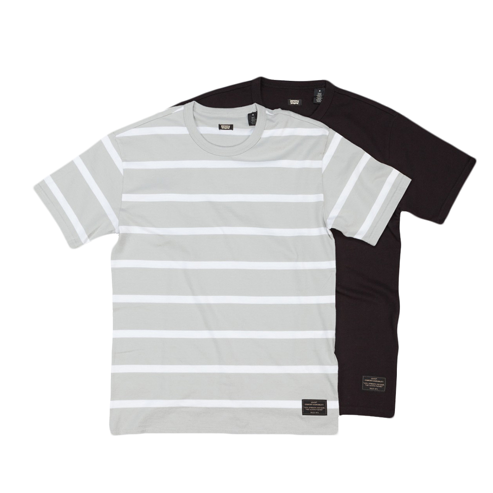 Levis 男款休閒條紋素面短袖T恤-兩件組