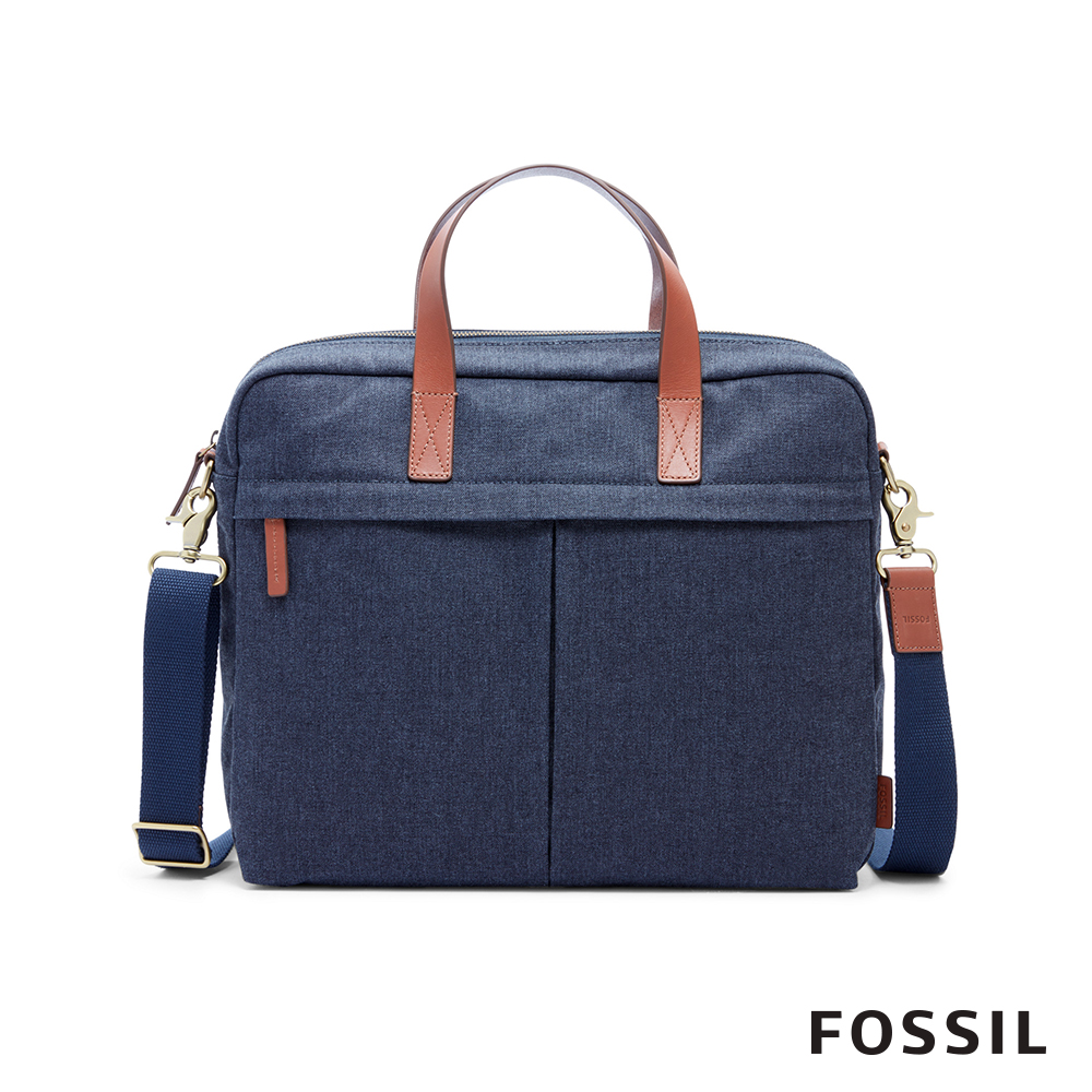 FOSSIL BUCKNER 休閒真皮公務包-單寧帆布