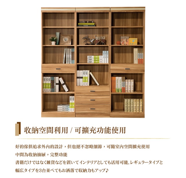 日本直人木業傢俱-LIKE二個3抽書櫃一個1抽(180x40x192cm)