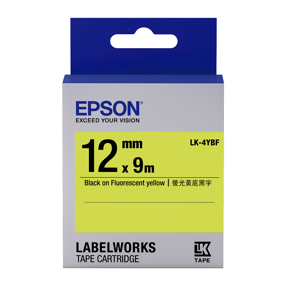 EPSON C53S654417 LK-4YBF螢光系列黃底黑字標籤帶(寬度12mm)