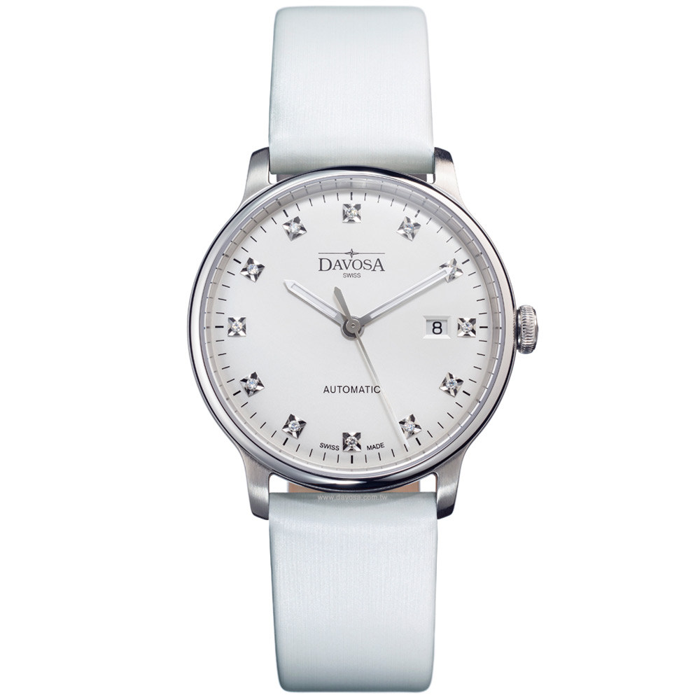 DAVOSA Glam Vanguard 先鋒系列超薄機械腕錶-白x灰色錶帶/40mm