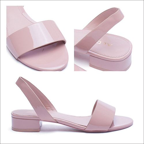 ALDO 原色寬版一字拉帶式粗跟涼鞋~亮粉紅色