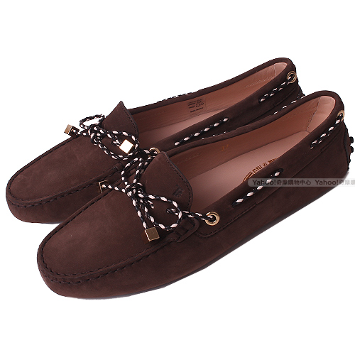 TOD’S Gommino 撞色編織綁帶豆豆休閒鞋(深咖啡色)