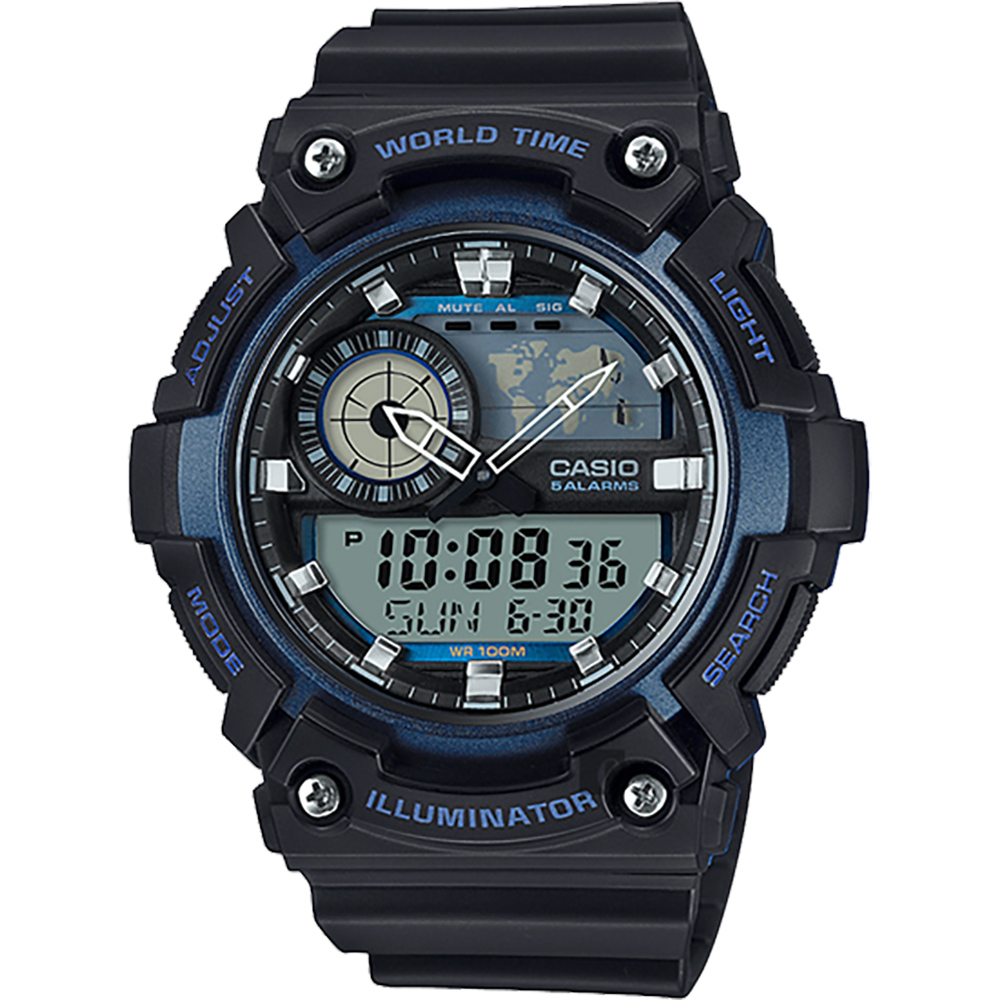 CASIO 卡西歐 世界時間地圖手錶-藍黑/53.7mm