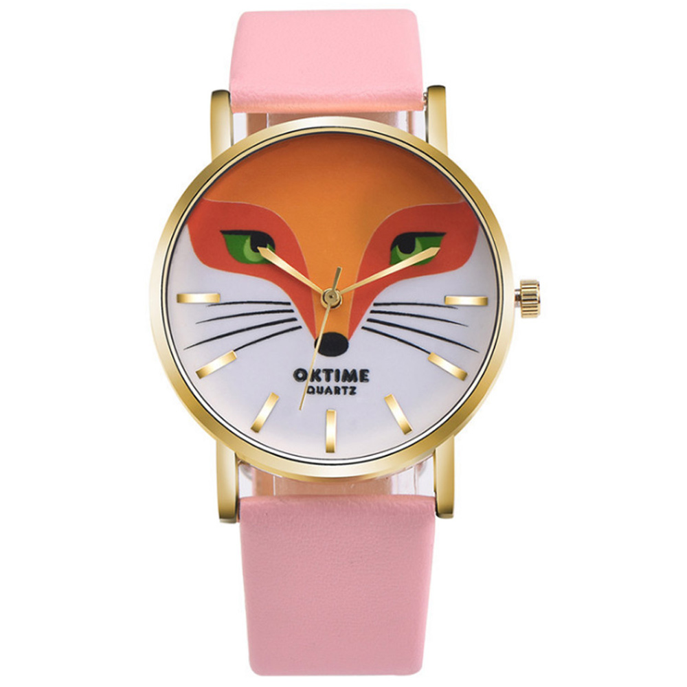Watch-123 狐狸方程式-可愛動物個性創意學生手錶-粉紅/36mm