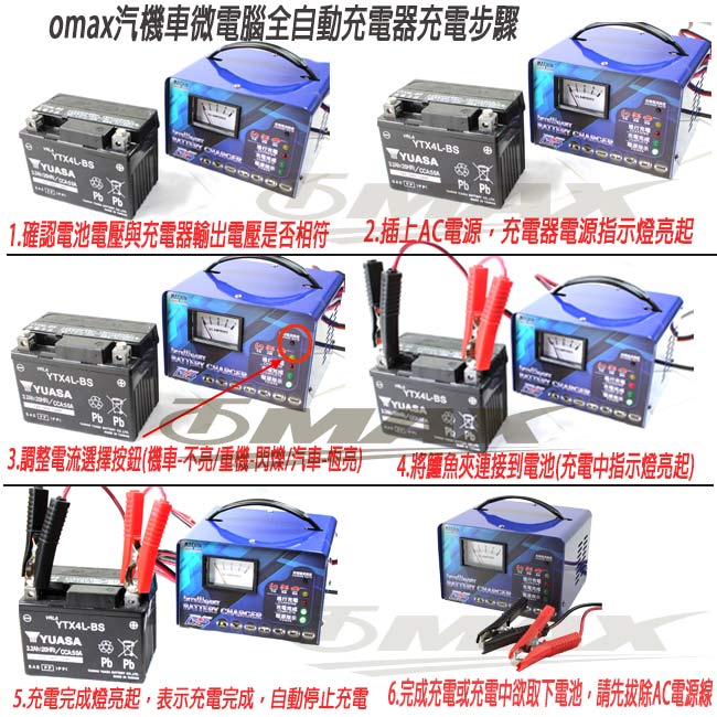 omax 汽機車微電腦全自動充電器-RS1206-藍色