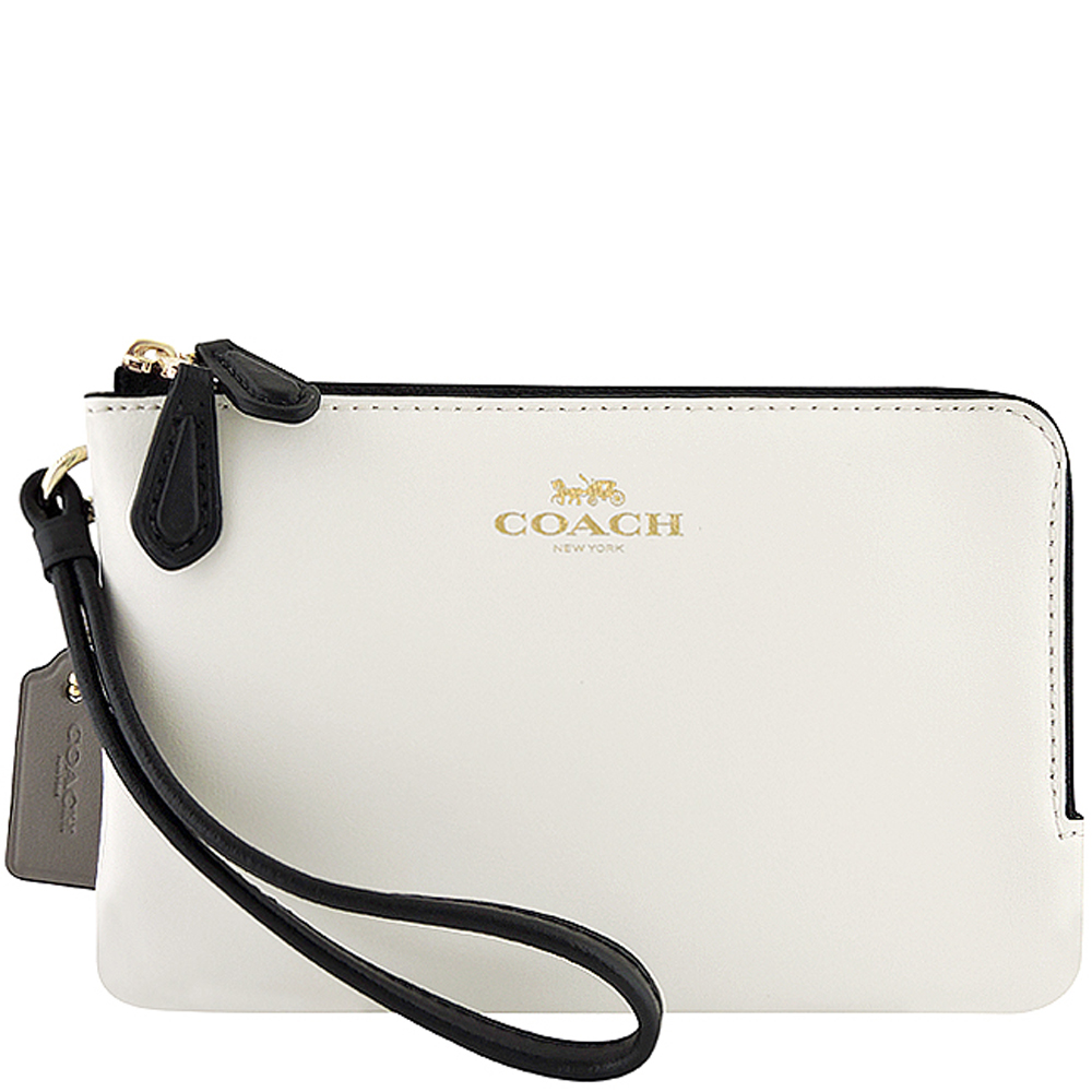 COACH 白色皮革壓紋雙層手拿包