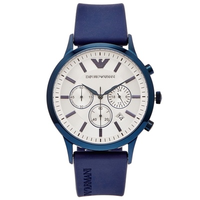 ARMANI 藍紫色時尚風格三眼手錶(AR11026)-銀面x藍紫色/43mm