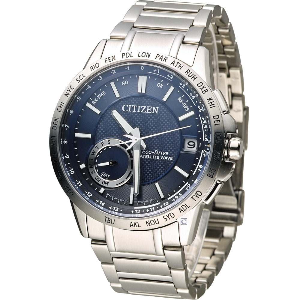 CITIZEN 星辰 光動能感光衛星紳士腕錶(CC3001-51L)-藍/44.5mm