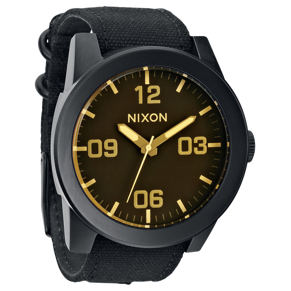 NIXON The CORPORAL 粗曠潮流時尚運動腕錶-黑x淺黃時標/48mm