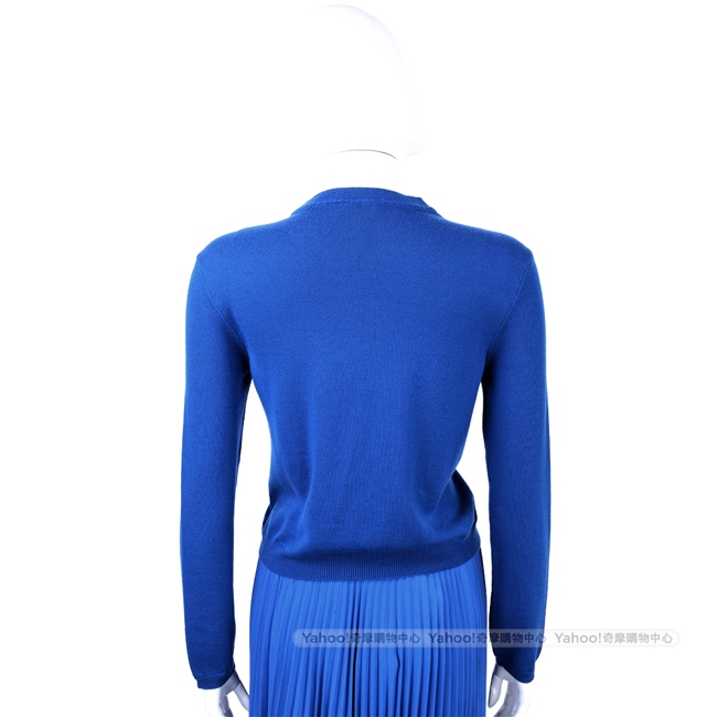 RED VALENTINO 藍色紅白愛心圖騰純羊毛長袖上衣