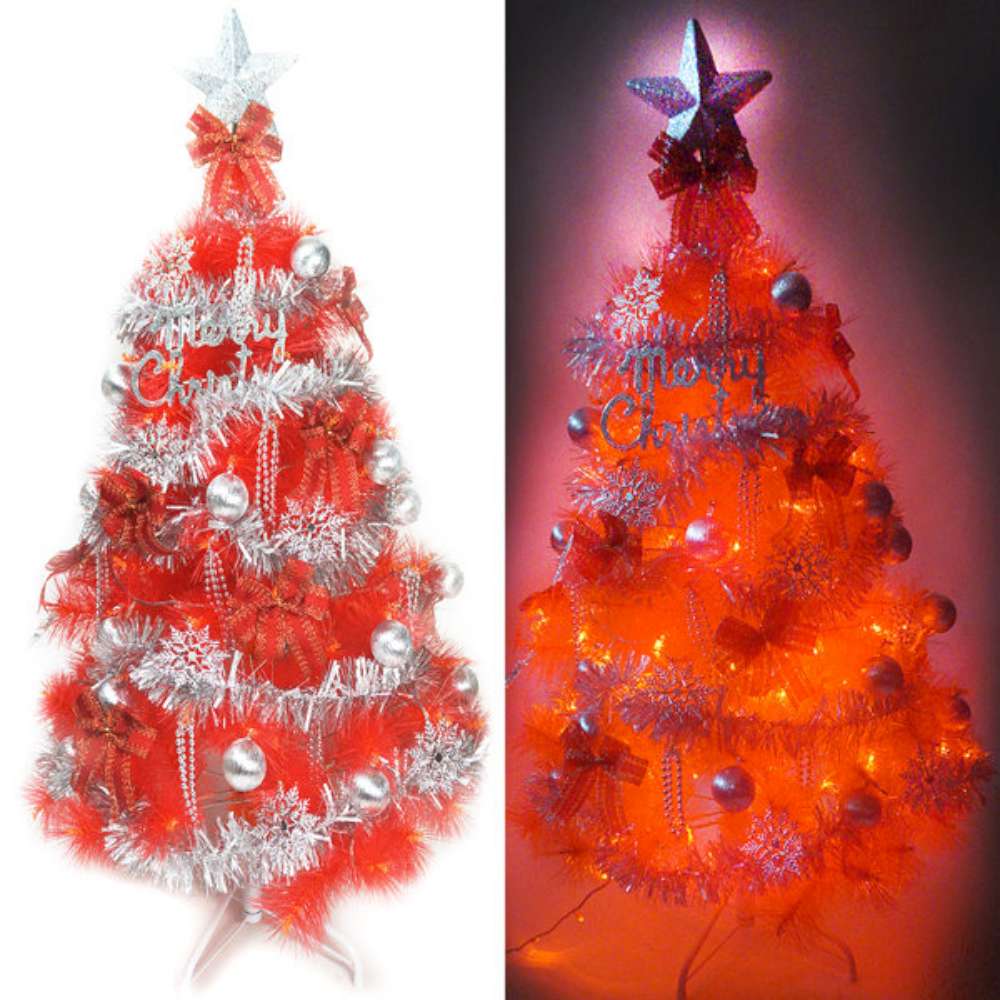 台製4尺(120cm)特級紅色松針葉聖誕樹(銀紅色系配件+100燈LED燈紅光1串)