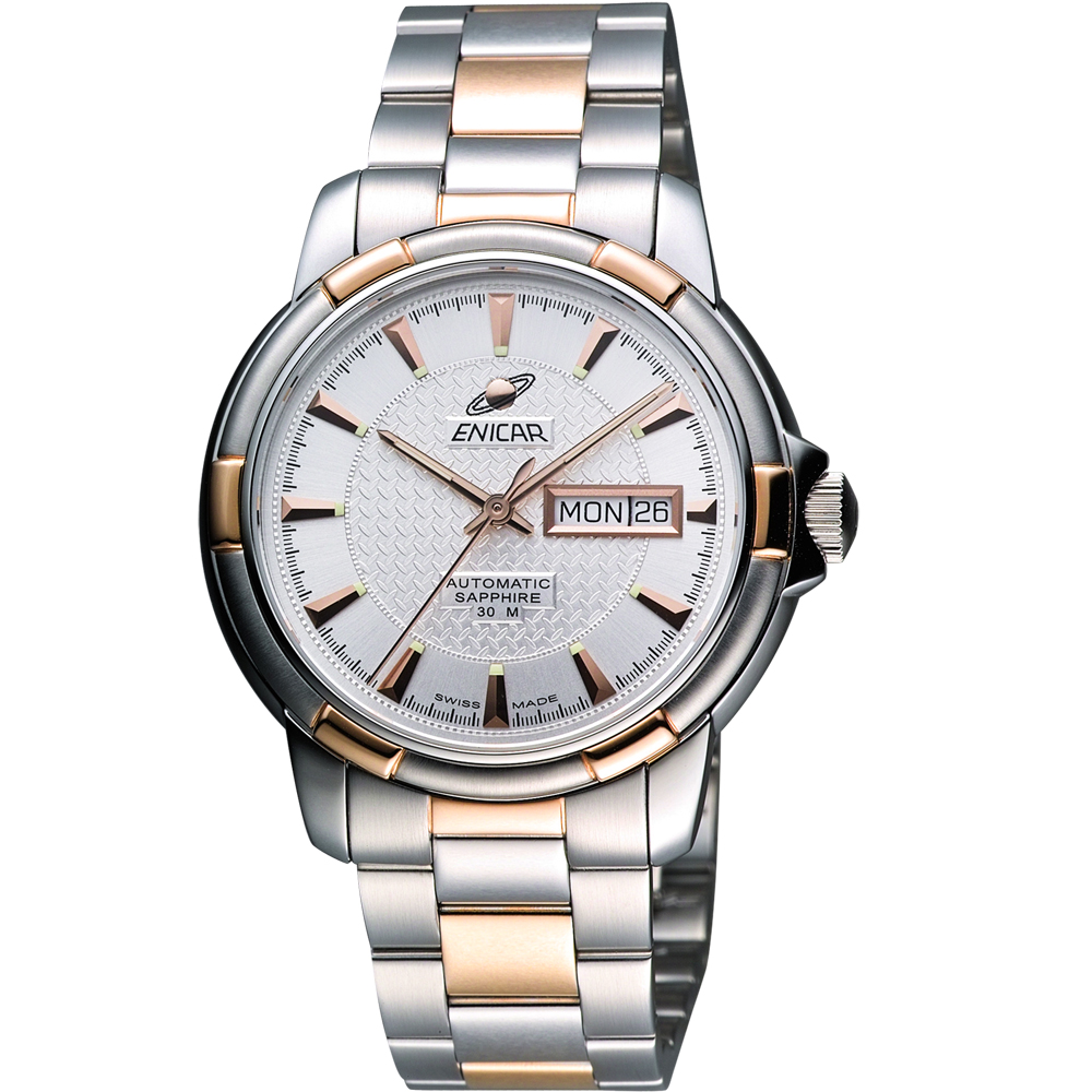 ENICAR 英納格 航行經典日曆機械腕錶-銀/雙色版/40mm