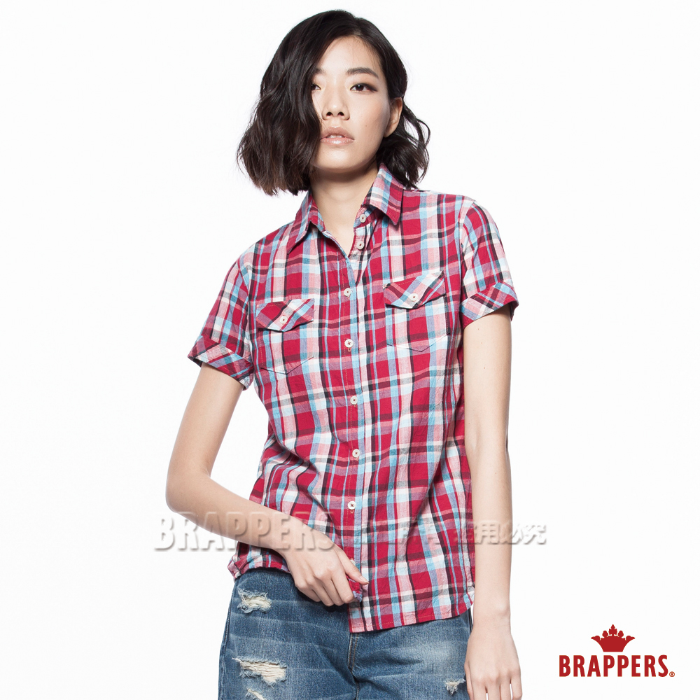 BRAPPERS 女款 上衣系列-女用短袖合身襯杉-大紅