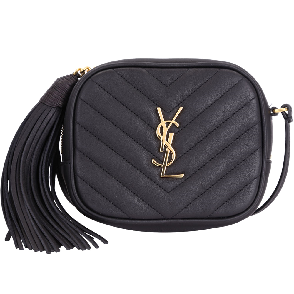 YSL Saint Laurent MONOGRAM Blogger 流蘇飾斜背包(黑色)