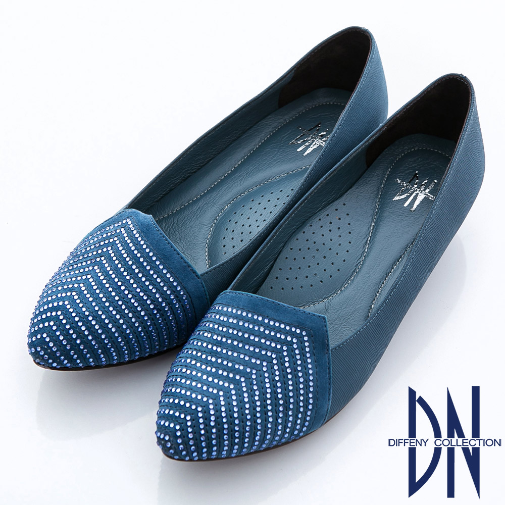 DN 古典美人 MIT精緻鑽飾羊皮微尖樂福鞋 藍