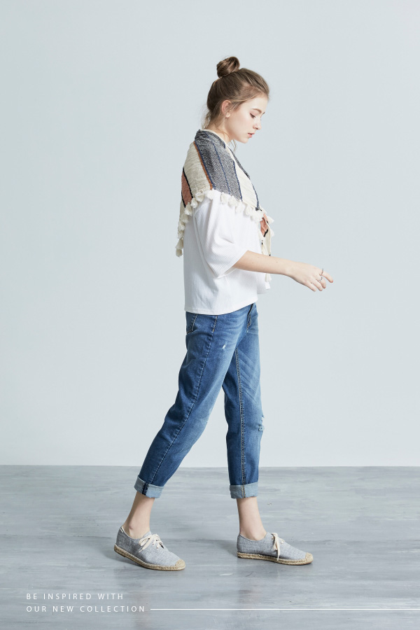 HERLS-夏日清新帆布綁帶麻編鞋-灰色