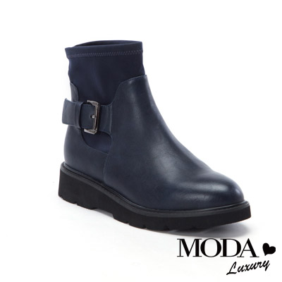 短靴 MODA Luxury 超個性異材質拼接中性短靴－藍