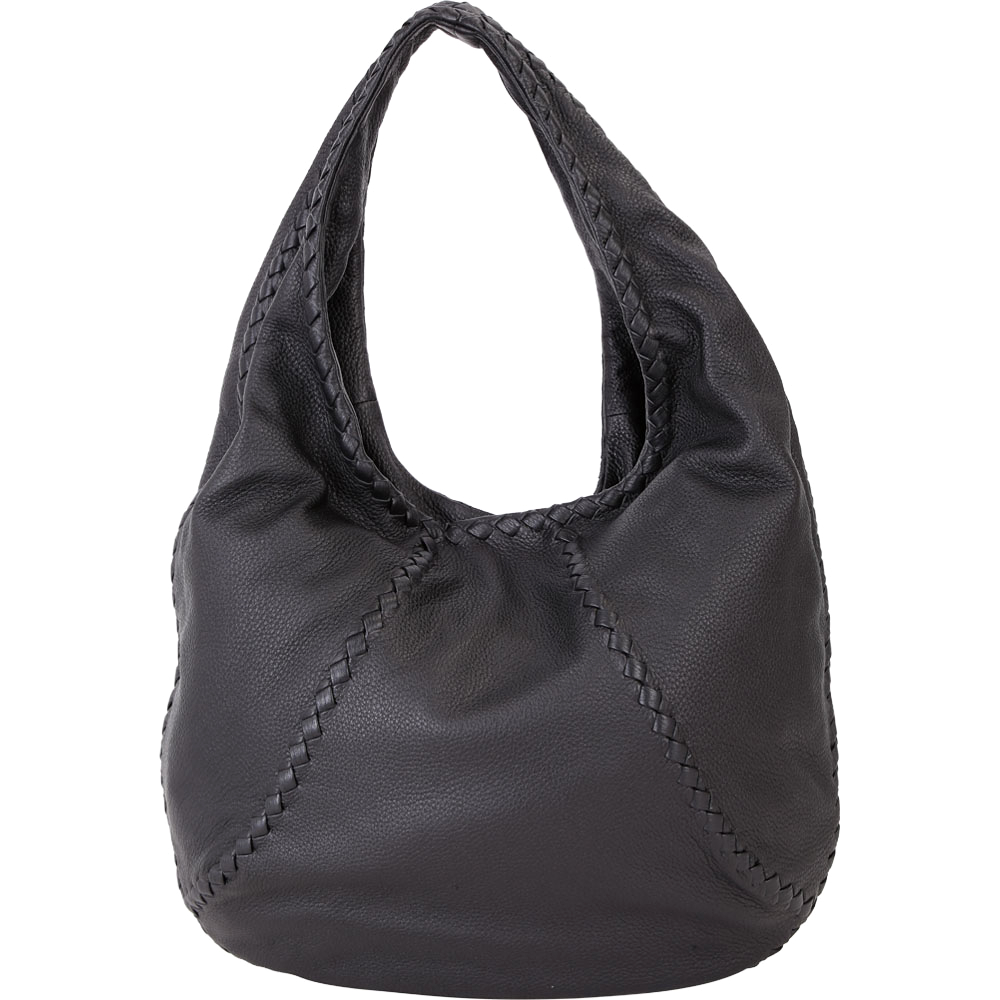 BOTTEGA VENETA Hobo 鹿皮編織滾邊肩背包(黑色)