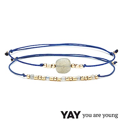 YAY You Are Young 法國品牌 Cleo 灰瑪瑙手鍊 2件組 金色